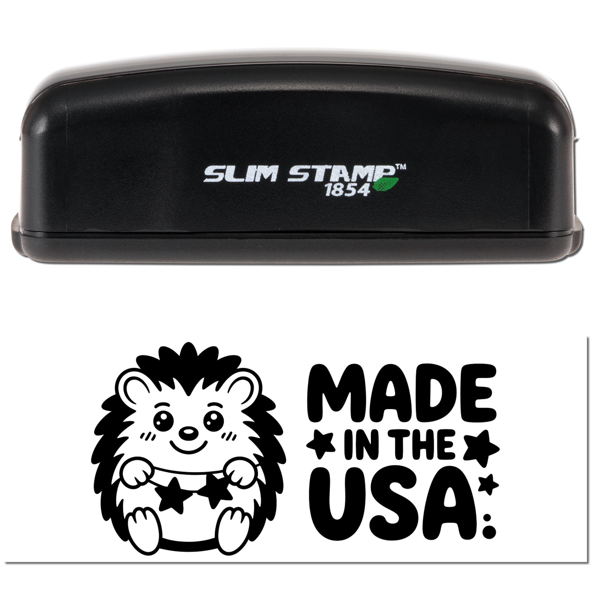Slim Stamp 1854 rubber stamp with hedgehog Made in the USA design for patriotic custom craft stamping