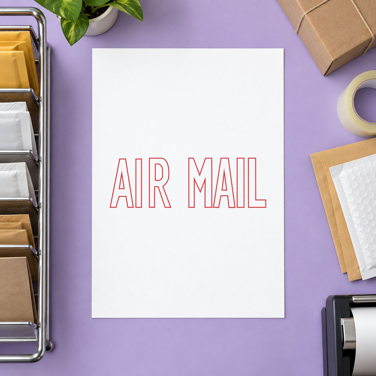 Marking a page "Air mail" with the Air Mail Envelope Stamp