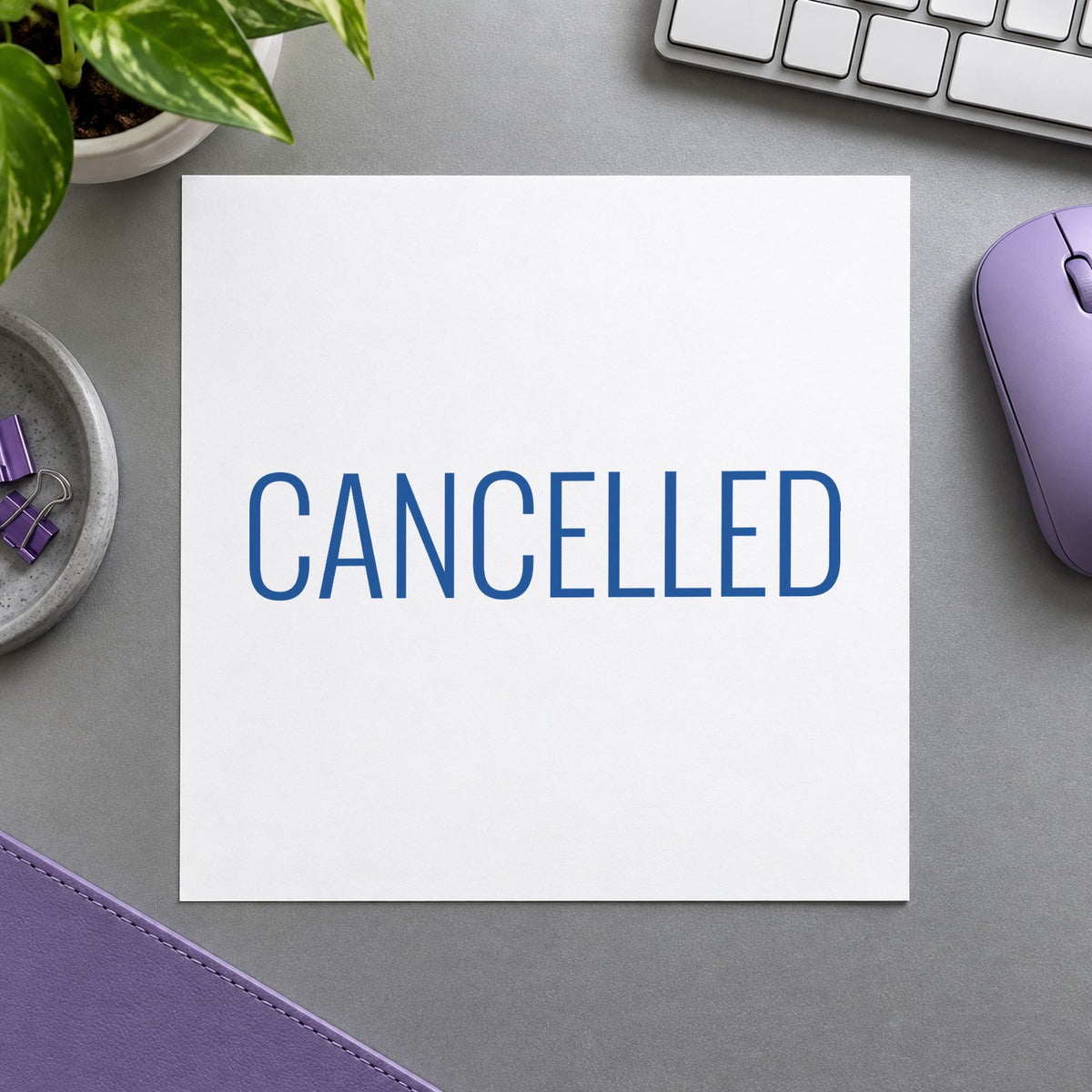 Crisp "Cancelled" imprint produced by the Cancelled Stamp For Account Paperwork