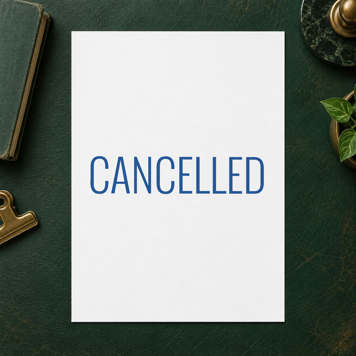 "Cancelled" mark added to paperwork with a pre-inked Xstamper stamp
