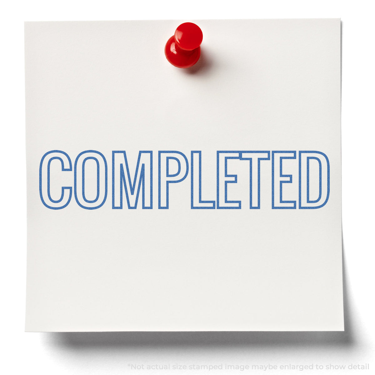 "Completed" stamp impression on light paper stock, Blue Completed Office Stamp