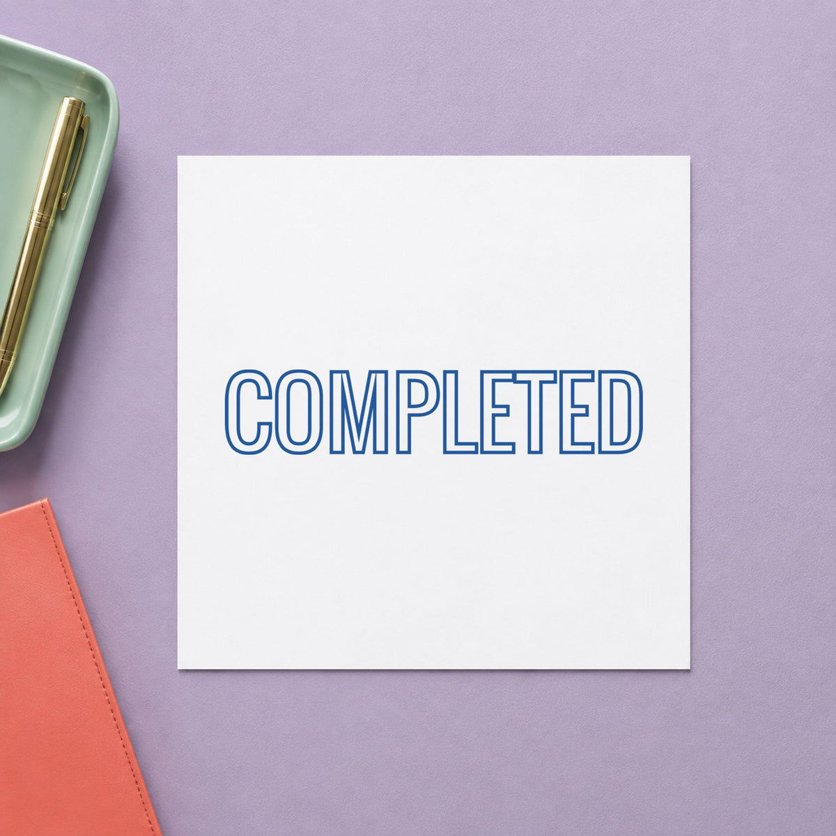 Crisp "Completed" imprint produced by the Blue Completed Office Stamp
