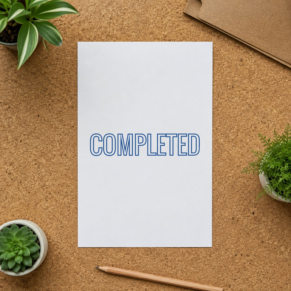 "Completed" stamp mark in everyday office use, Xstamper 1026