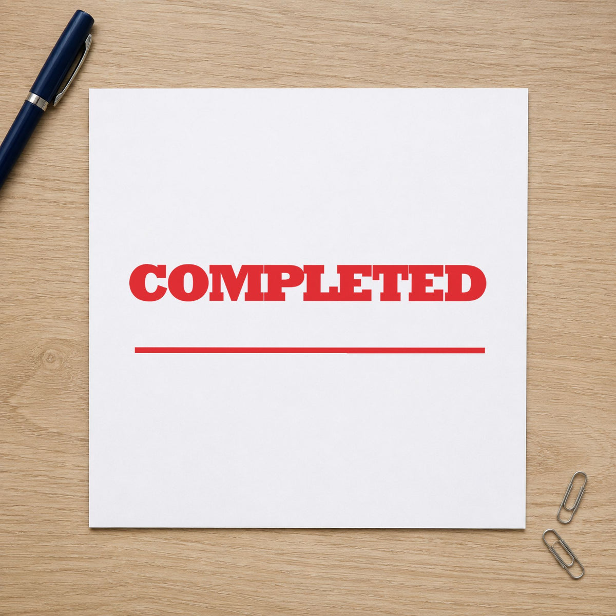 "Completed" stamp impression made with pre-inked Xstamper 1214