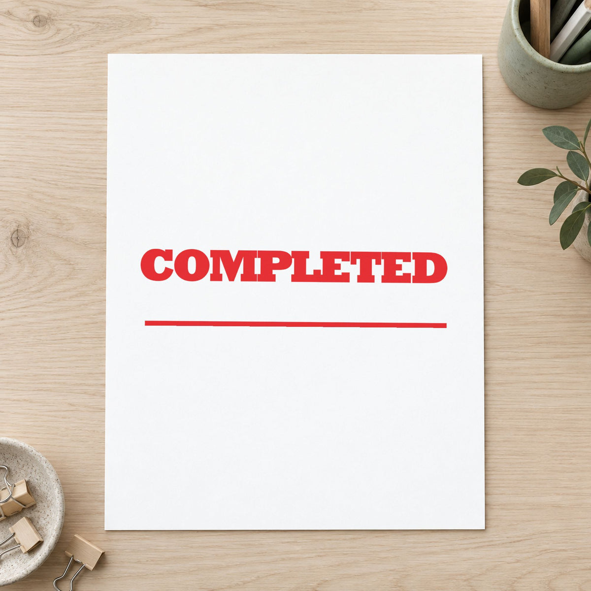 "Completed" stamp mark in everyday office use, Xstamper 1214