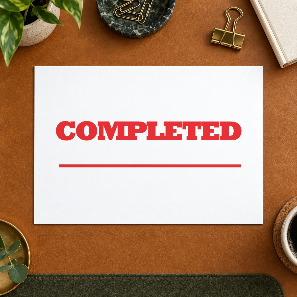 Marking a page "Completed" with the Completed Stamp – Red Pre-Inked Xstamper