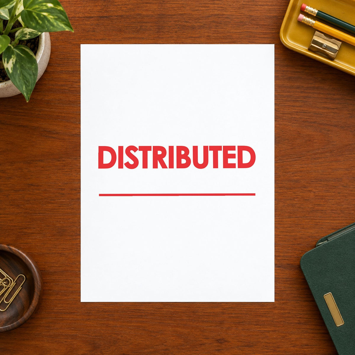 "Distributed" imprint stamped on a document with the Distributed Document Stamp
