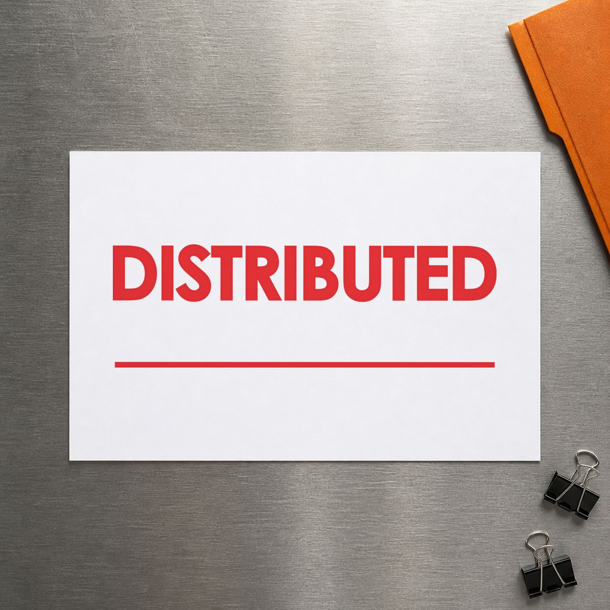 "Distributed" mark added to paperwork with a pre-inked Xstamper stamp
