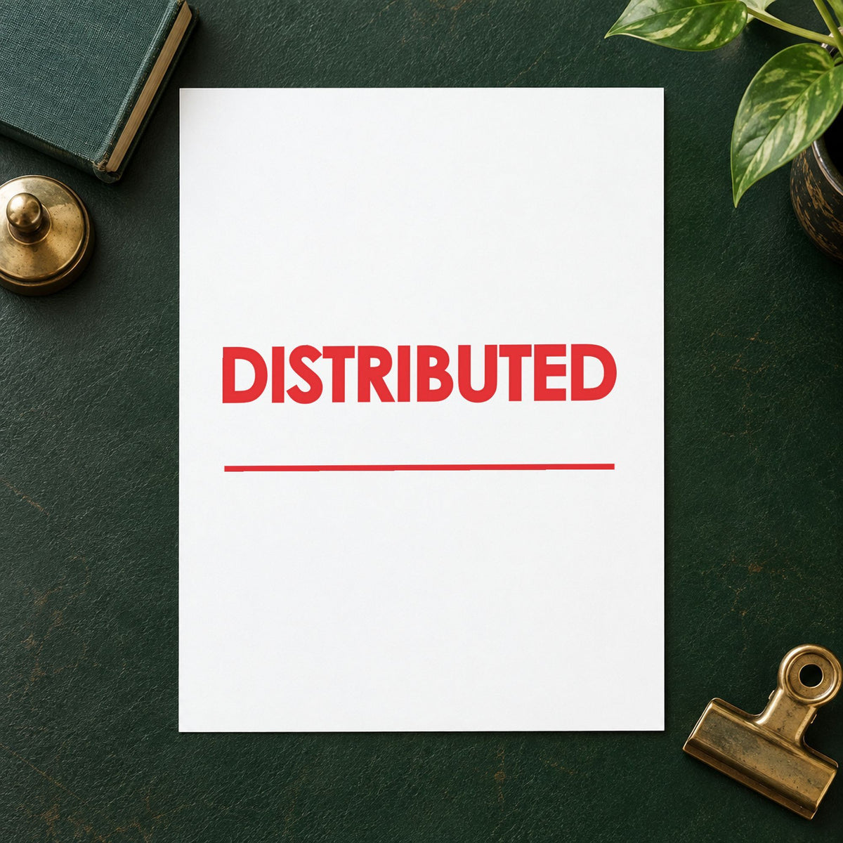 "Distributed" imprint at 1/2 x 1-5/8 in, no separate ink pad required