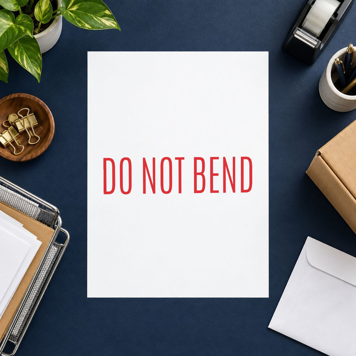 "Do not bend" impression shown close up, rectangular imprint at 1-5/8 x 1/2 in