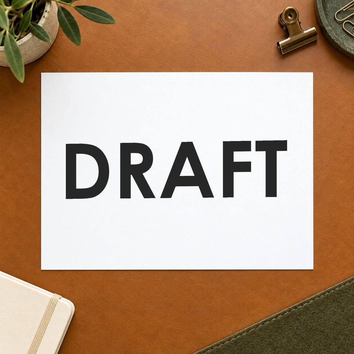 "Draft" imprint at 1/2 x 1-5/8 in, no separate ink pad required