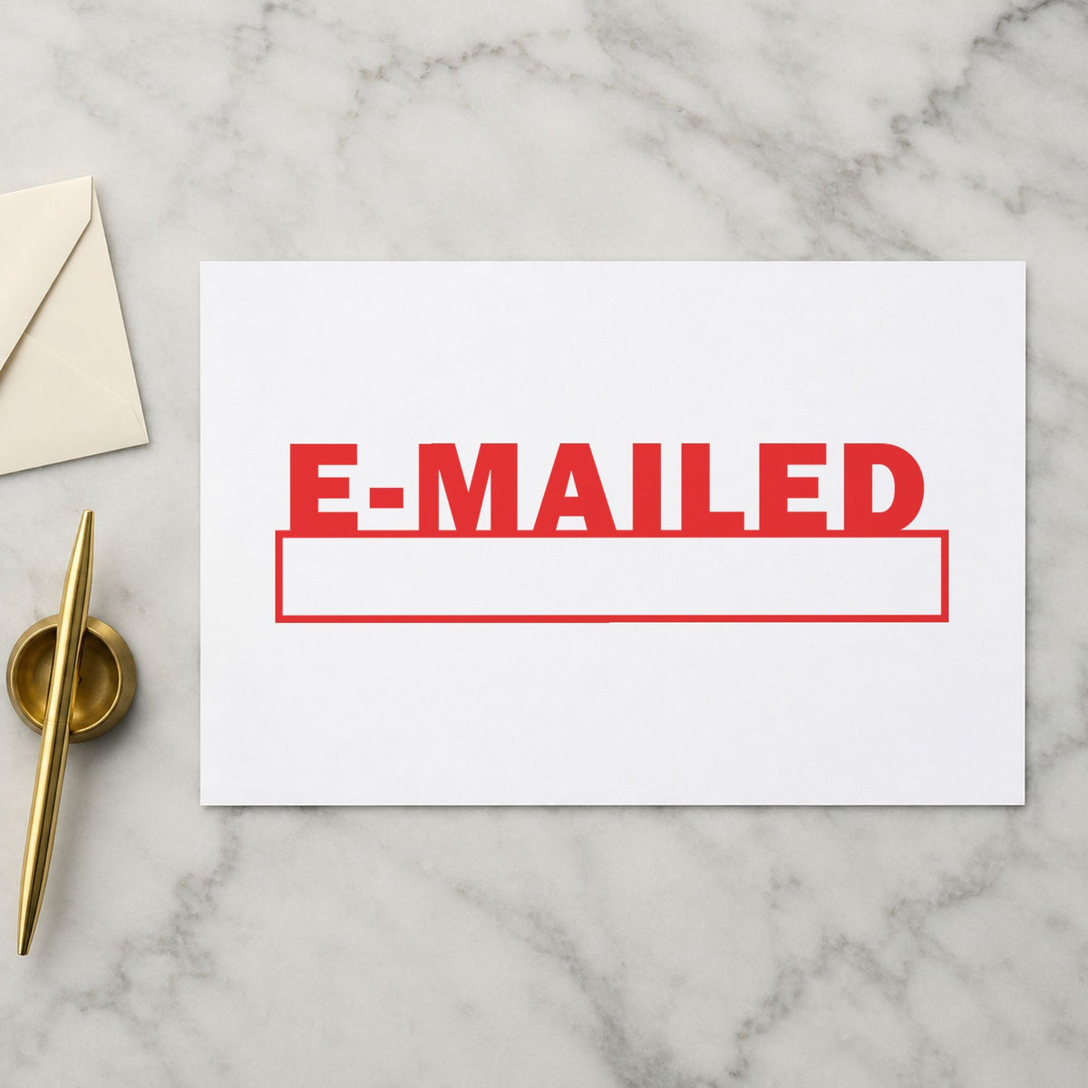 "E-mailed" imprint from fixed stock wording, no customization needed