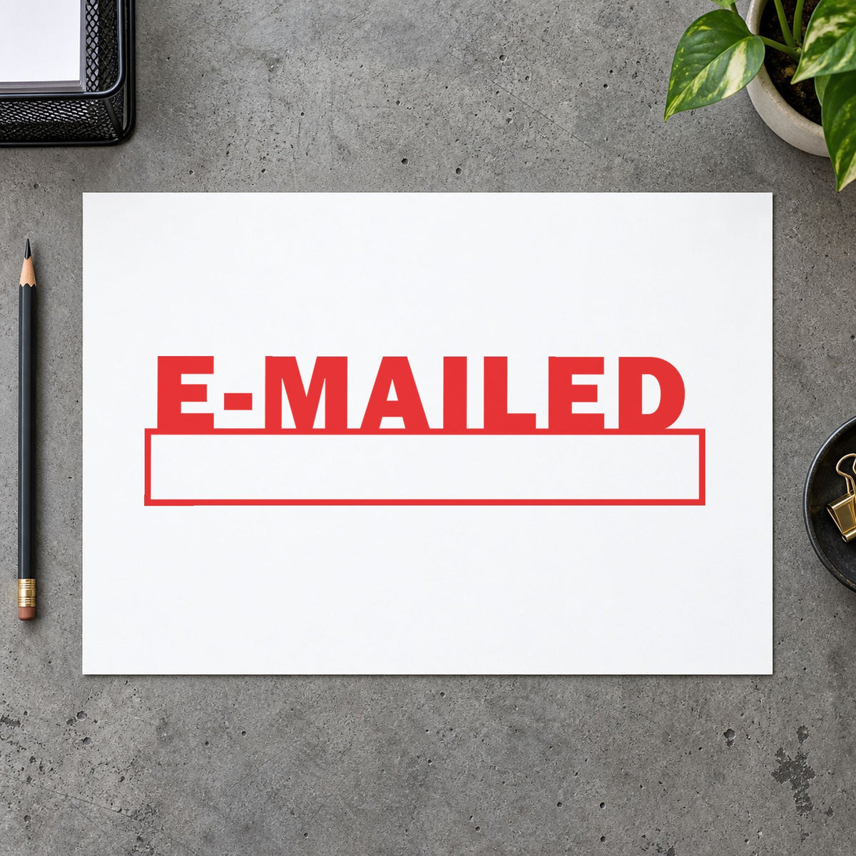 "E-mailed" impression shown close up, rectangular imprint at 1-5/8 x 1/2 in