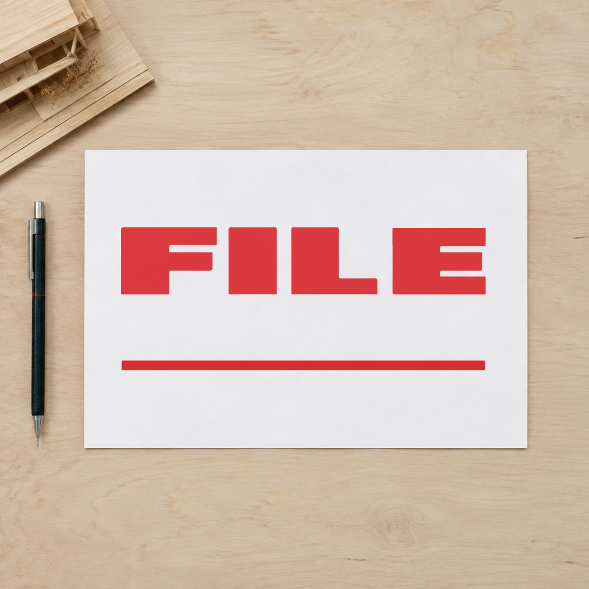 "File" imprint from fixed stock wording, no customization needed