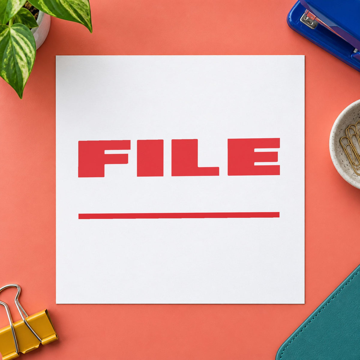 Crisp "File" imprint produced by the Xstamper File Stamp – Bold Red Pre-Inked