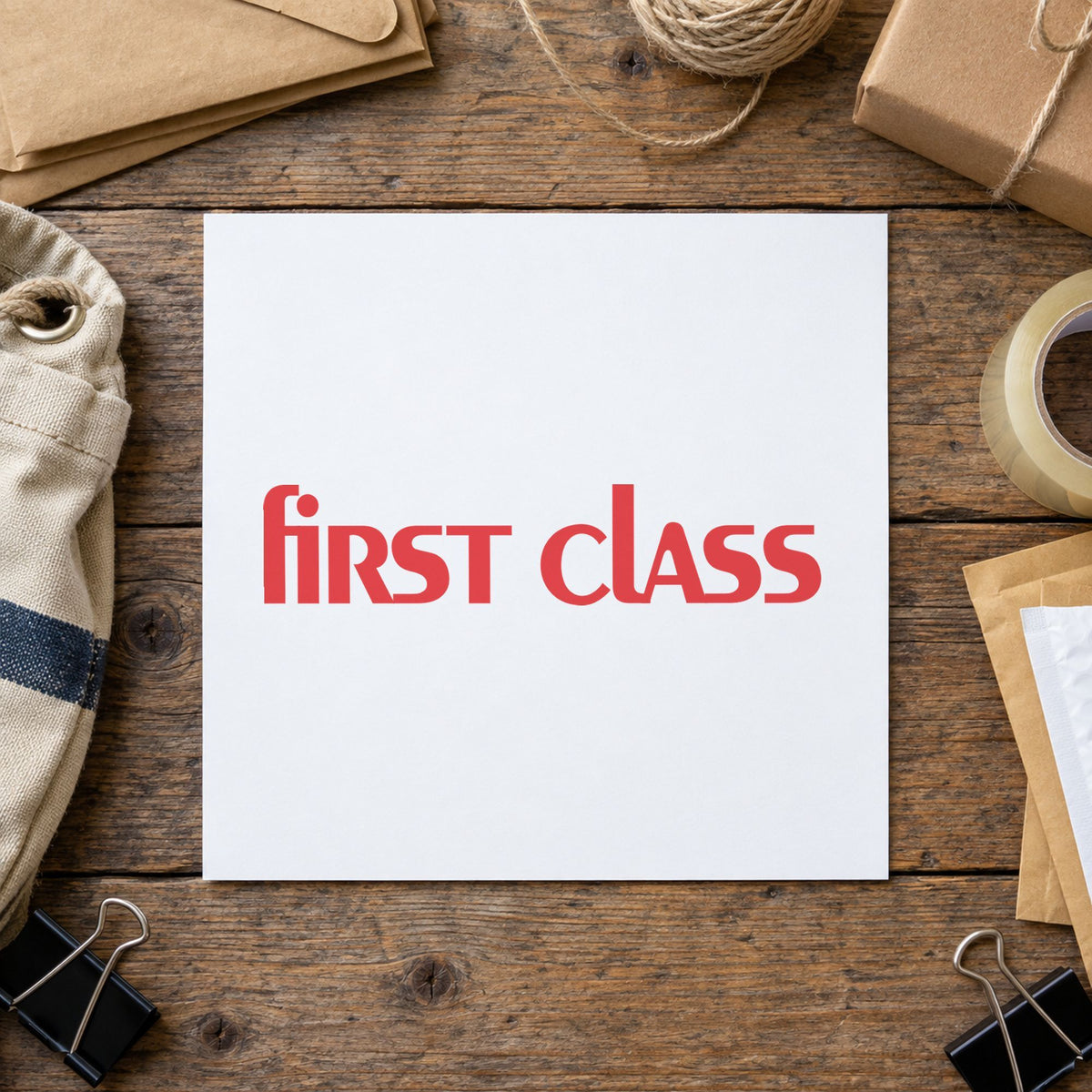 "First class" imprint from fixed stock wording, no customization needed
