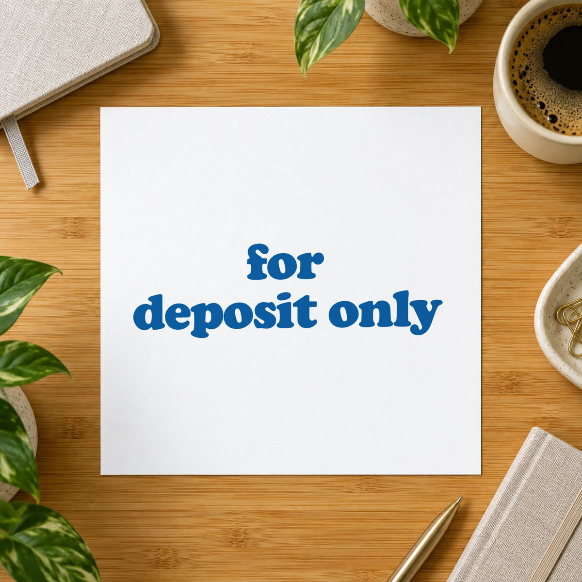 Crisp "For deposit only" imprint produced by the For Deposit Only Banking Stamp – Bold Blue Pre-Inked Xstamper