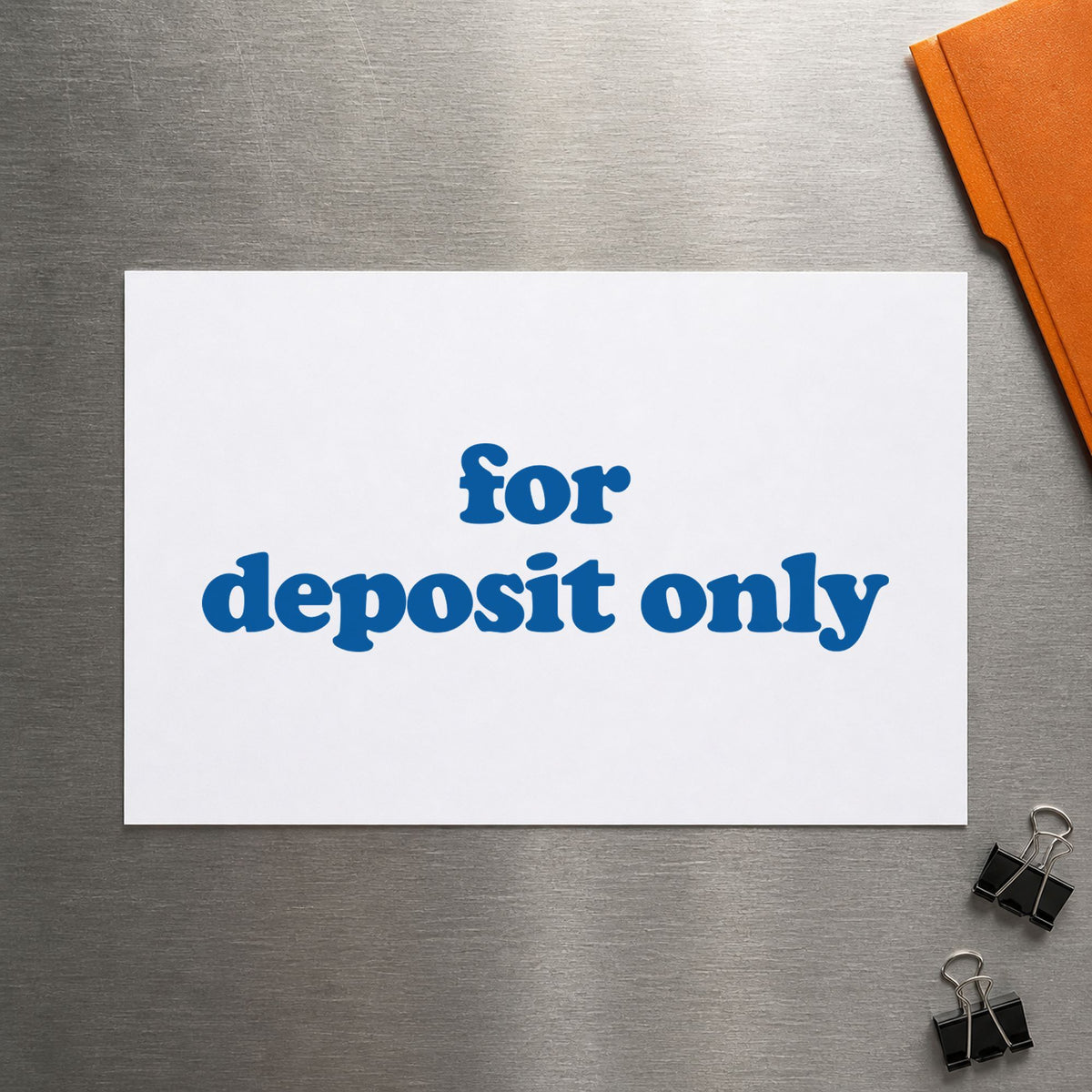 Marking a page "For deposit only" with the For Deposit Only Banking Stamp – Bold Blue Pre-Inked Xstamper
