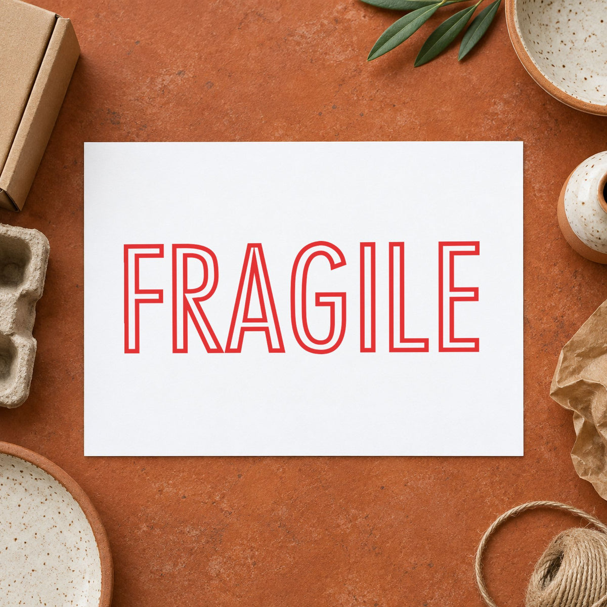 "Fragile" imprint stamped on a document with the Xstamper Fragile Mailing Stamp – Red Pre-Inked