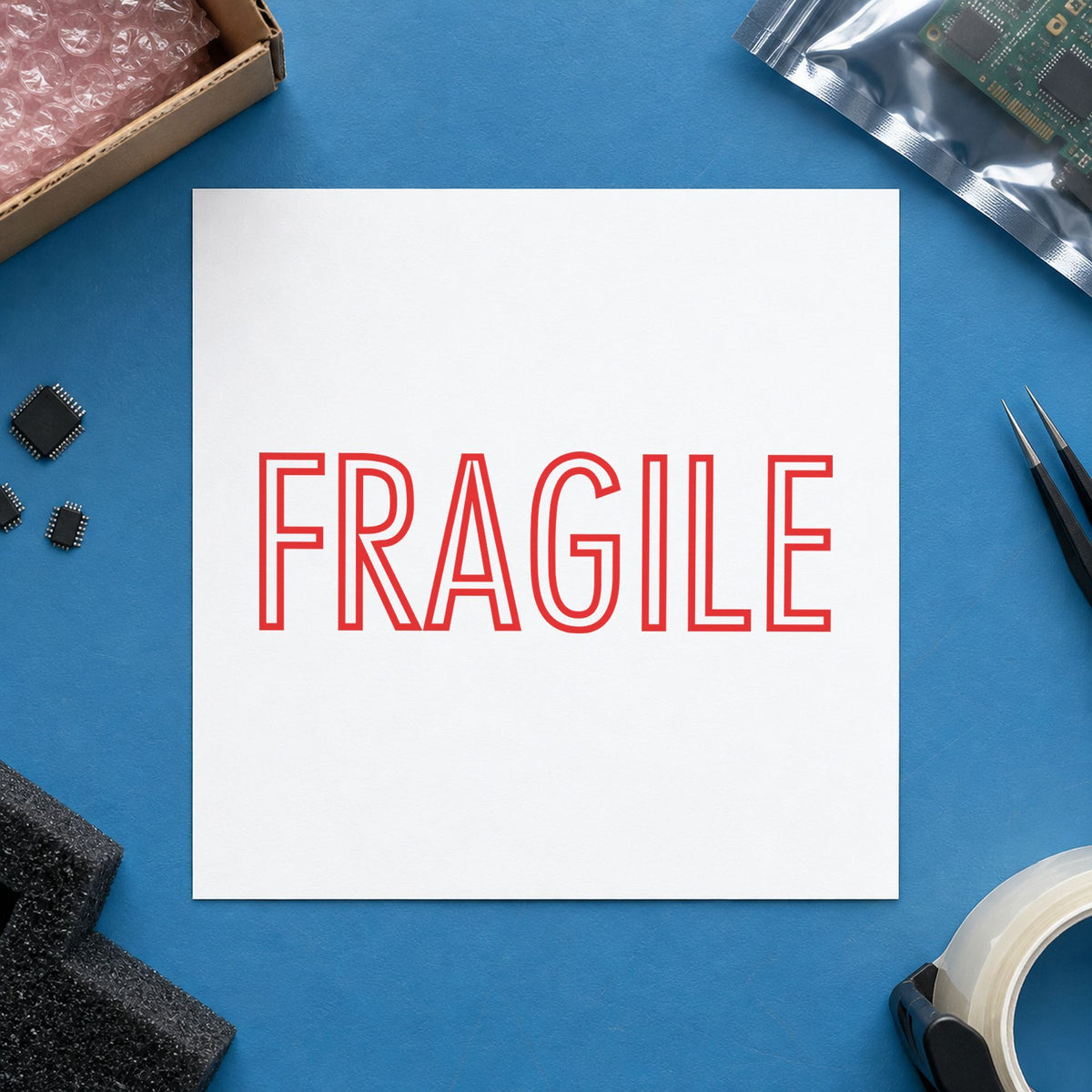 "Fragile" stamp mark in everyday office use, Xstamper 1010