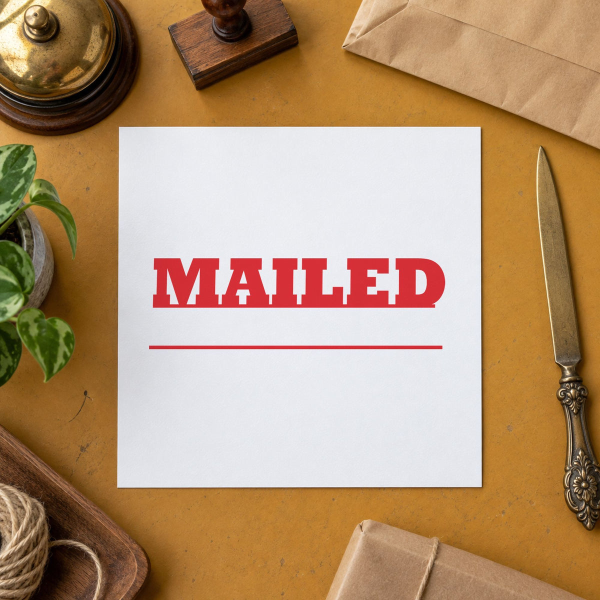 "Mailed" imprint stamped on a document with the Mailed Stamp For Mail Processing