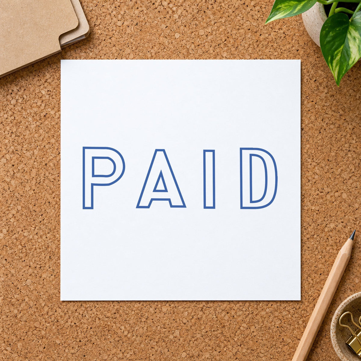 "Paid" imprint from fixed stock wording, no customization needed