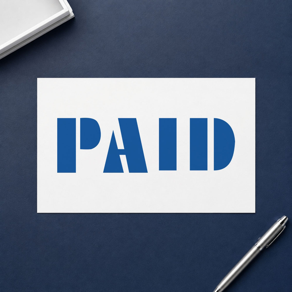"Paid" imprint from fixed stock wording, no customization needed