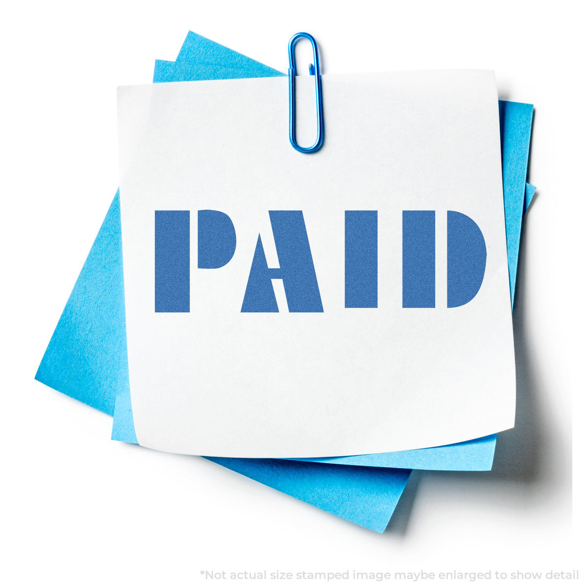 "Paid" stamp impression on light paper stock, Paid Stamp – Blue Pre-Inked Xstamper