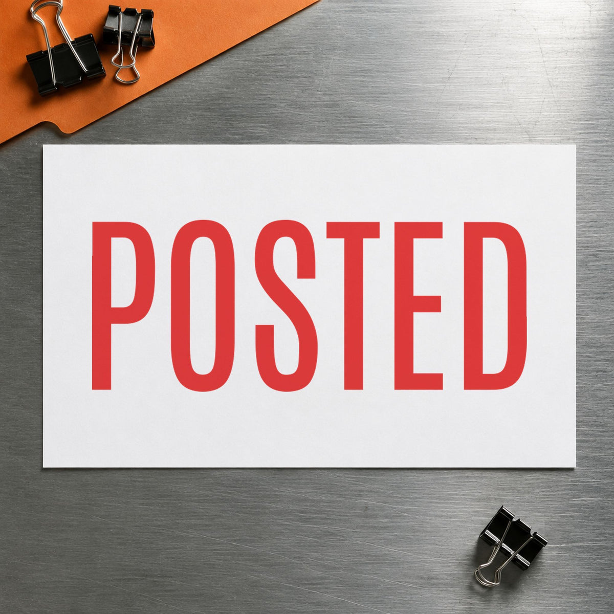 "Posted" imprint stamped on a document with the Posted Record Stamp – Red Pre-Inked Xstamper