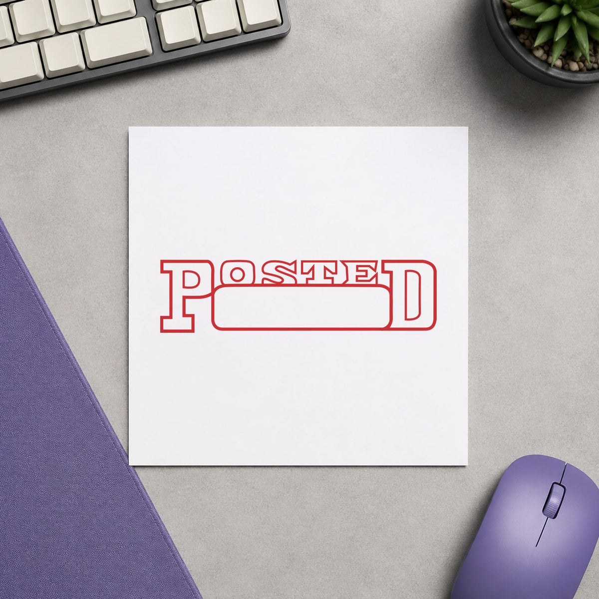 "Date posted" stamp impression made with pre-inked Xstamper 1211
