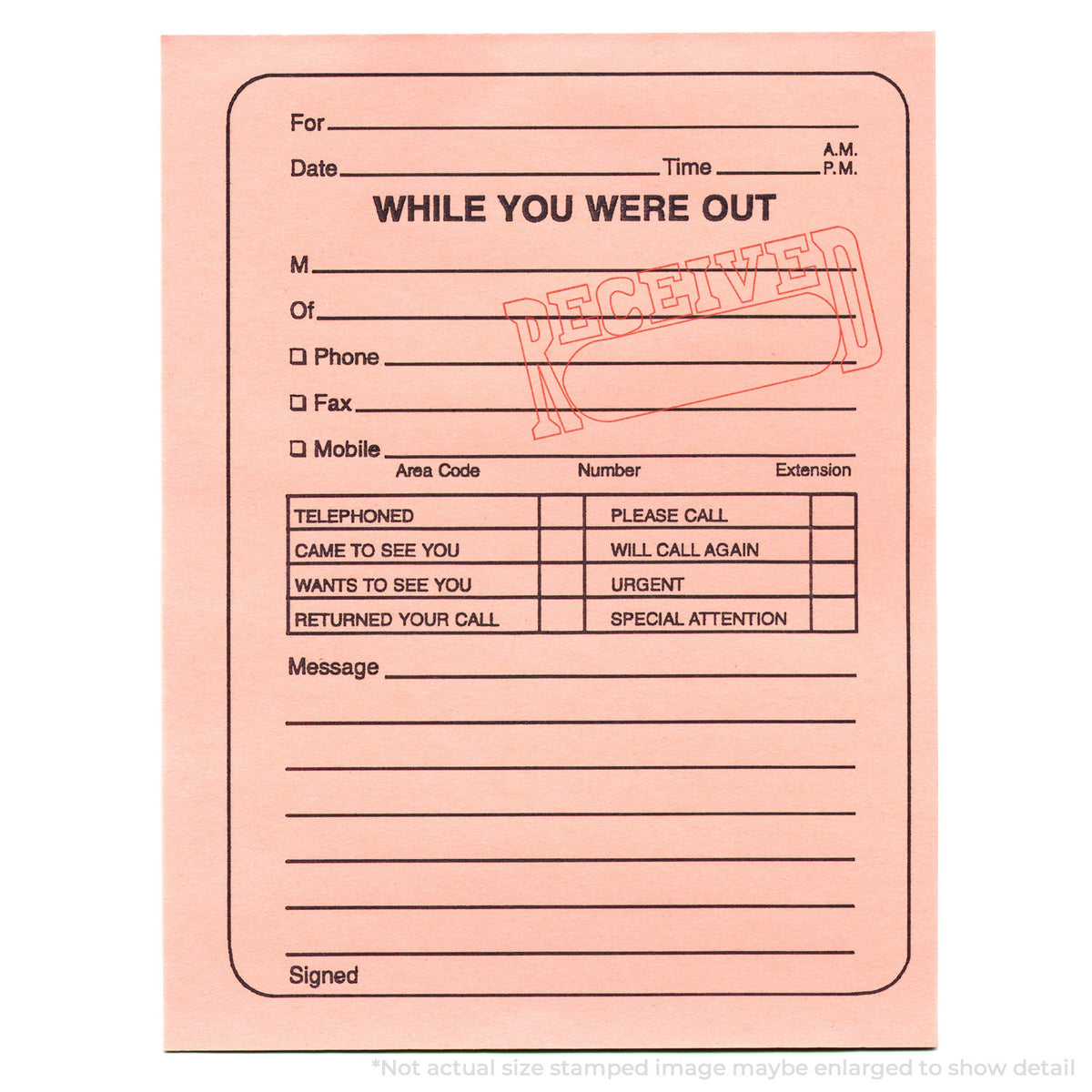 "Date received" mark stamped for document handling, Xstamper 1203 stamp