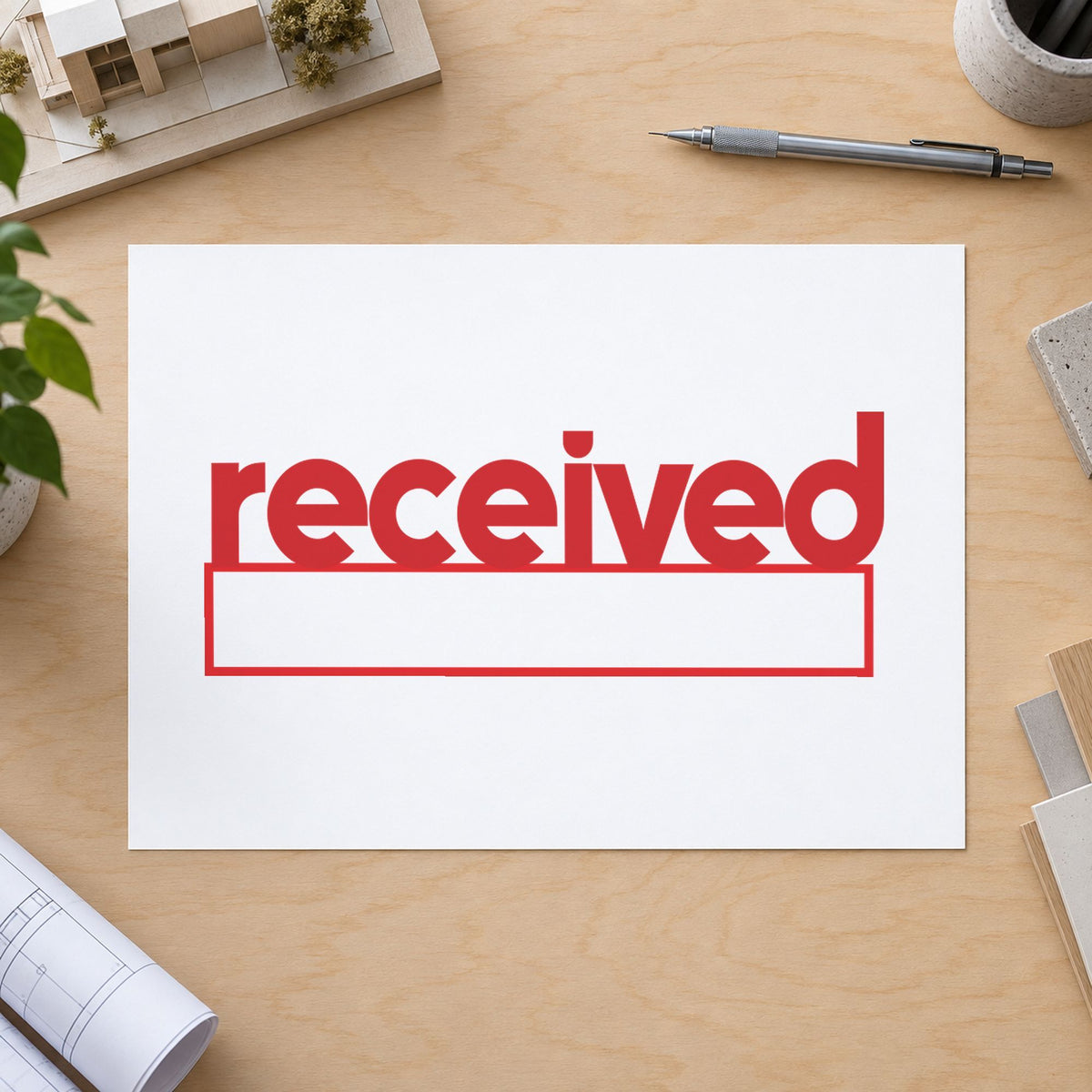 "Received" mark added to paperwork with a pre-inked Xstamper stamp