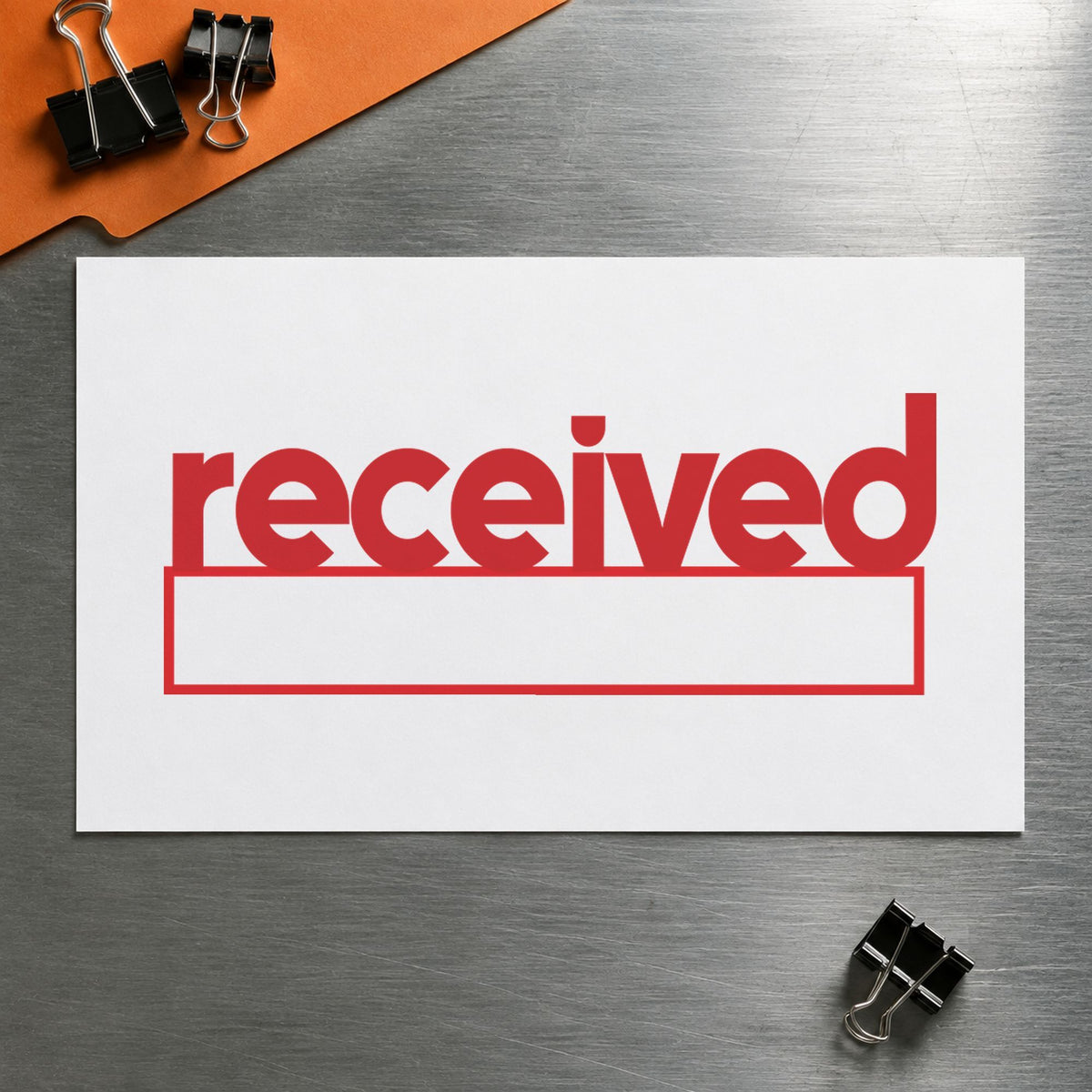 "Received" impression shown close up, rectangular imprint at 1/2 x 1-5/8 in