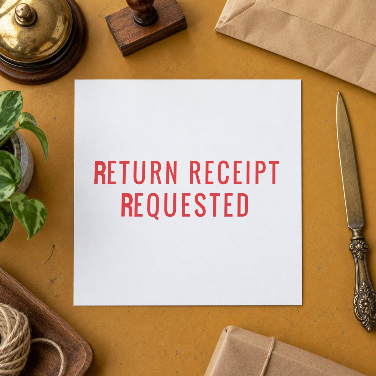"Return receipt requested" mark added to paperwork with a pre-inked Xstamper stamp