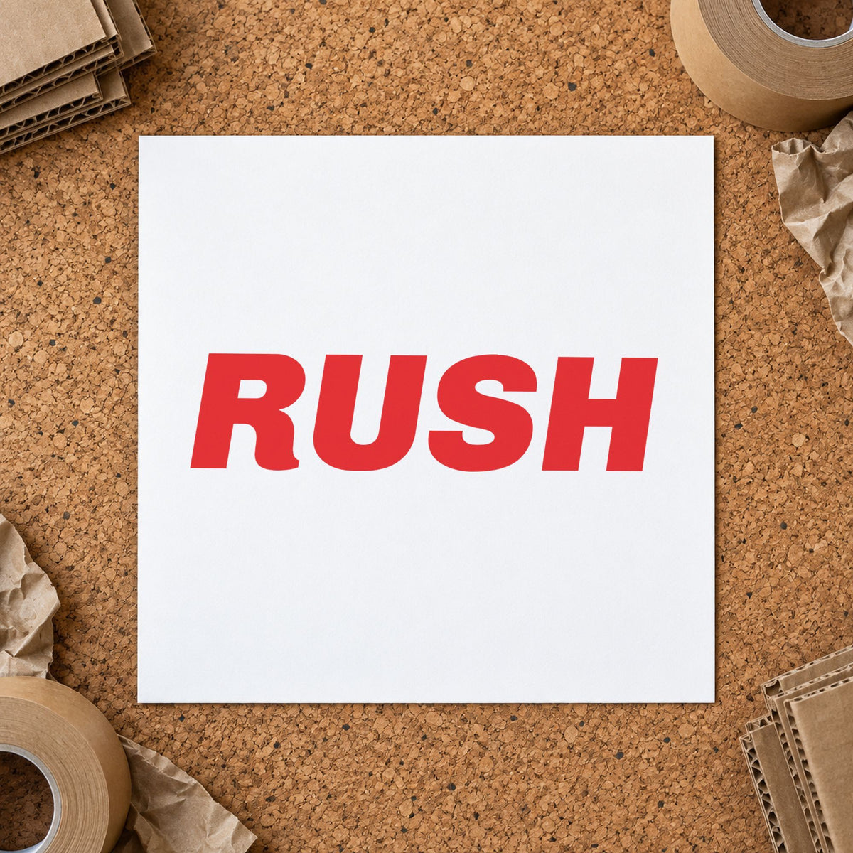 "Rush" imprint stamped on a document with the Bold Red Rush Stamp