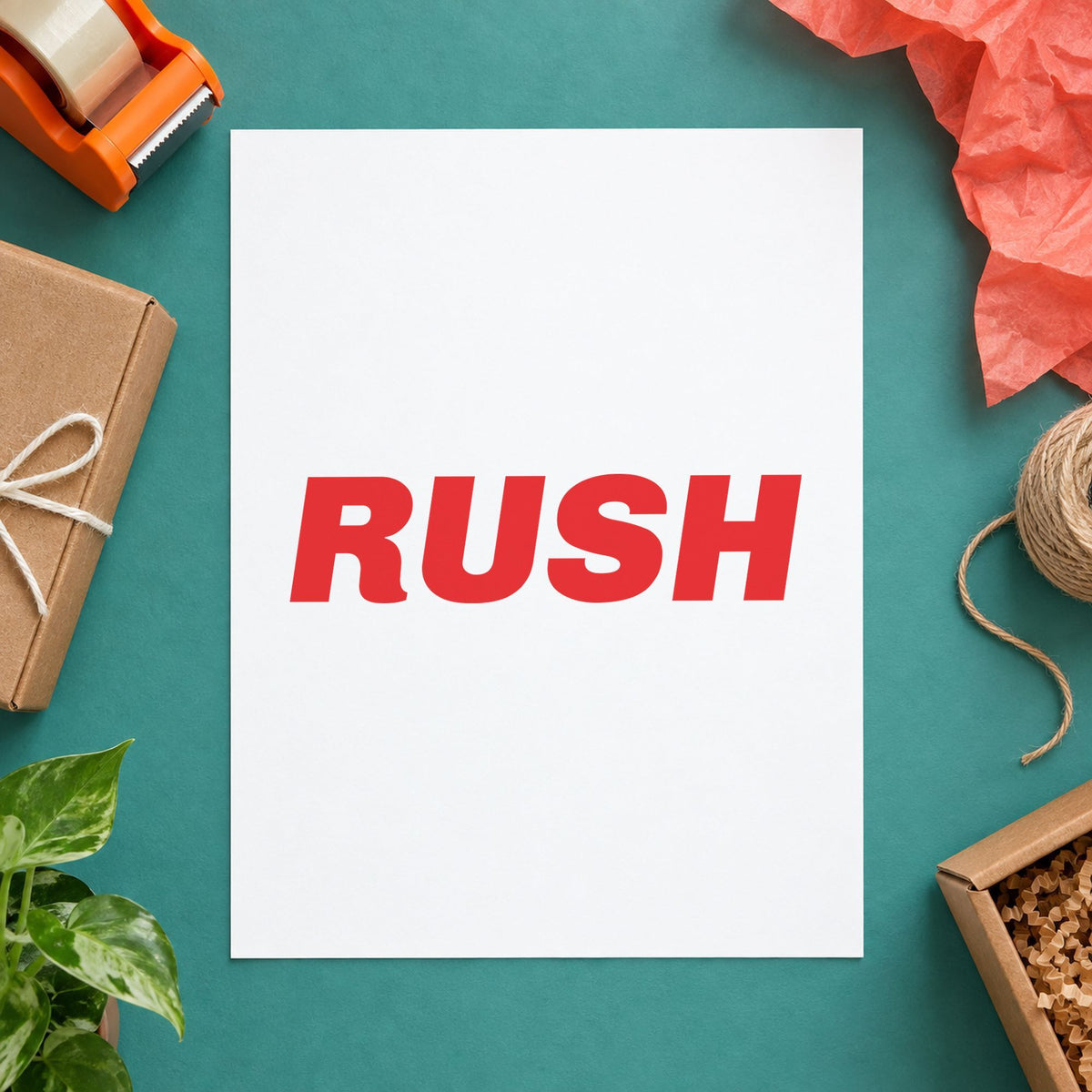 "Rush" stamp impression made with pre-inked Xstamper 1334
