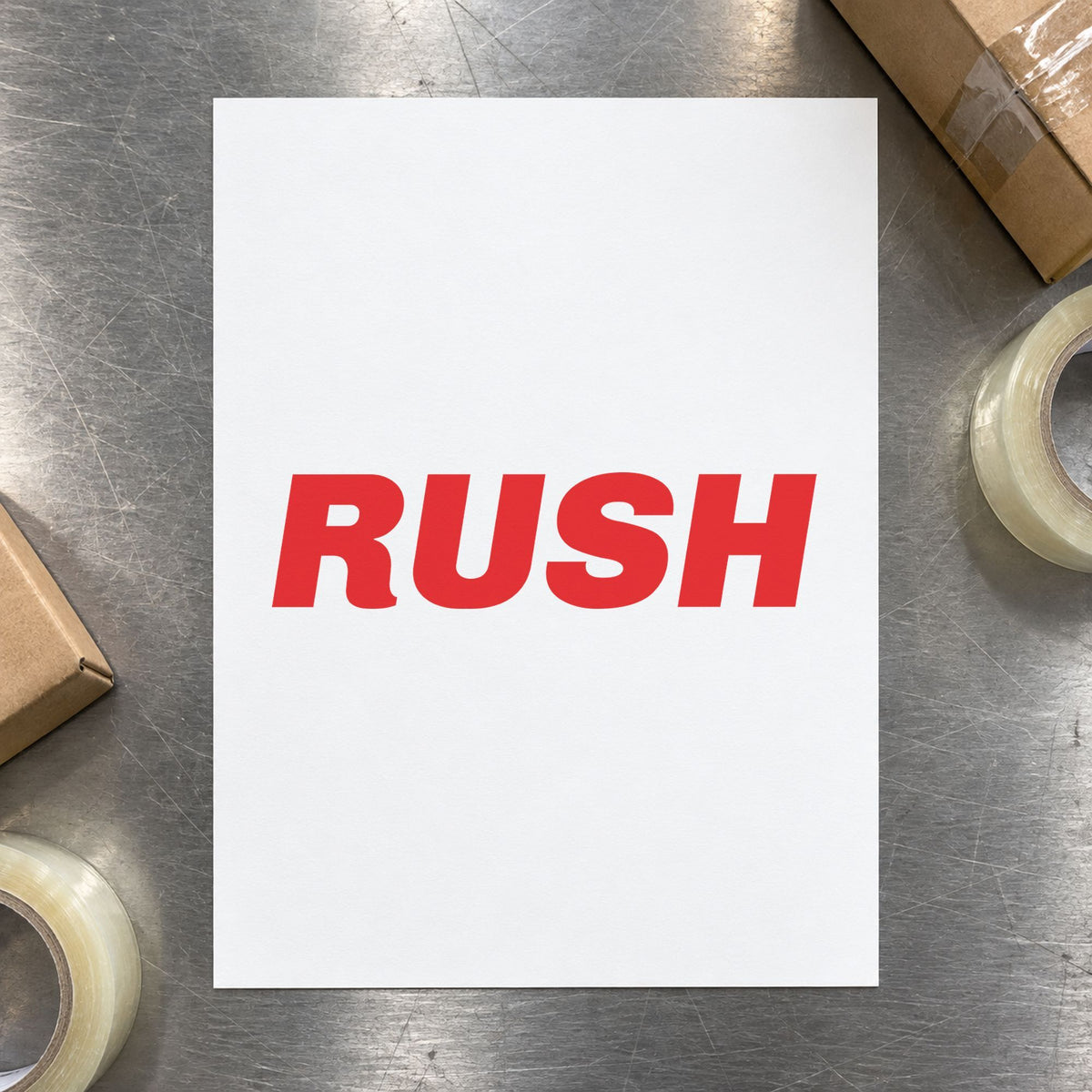 Bold Red Rush Stamp leaving a clean "Rush" impression