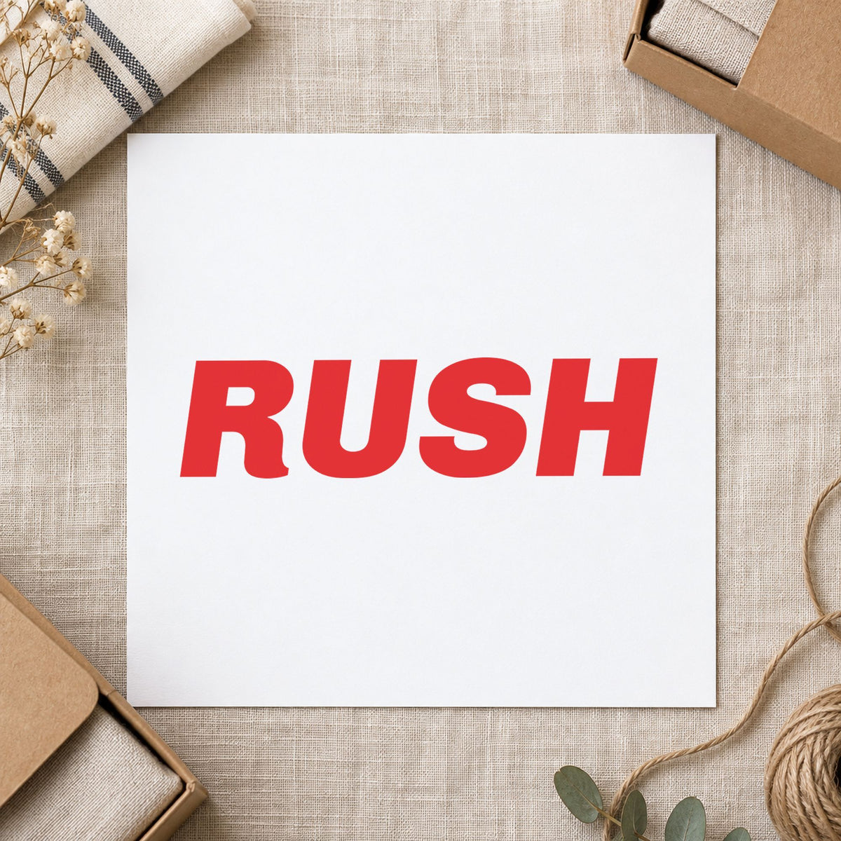 "Rush" impression shown close up, rectangular imprint at 1-5/8 x 1/2 in