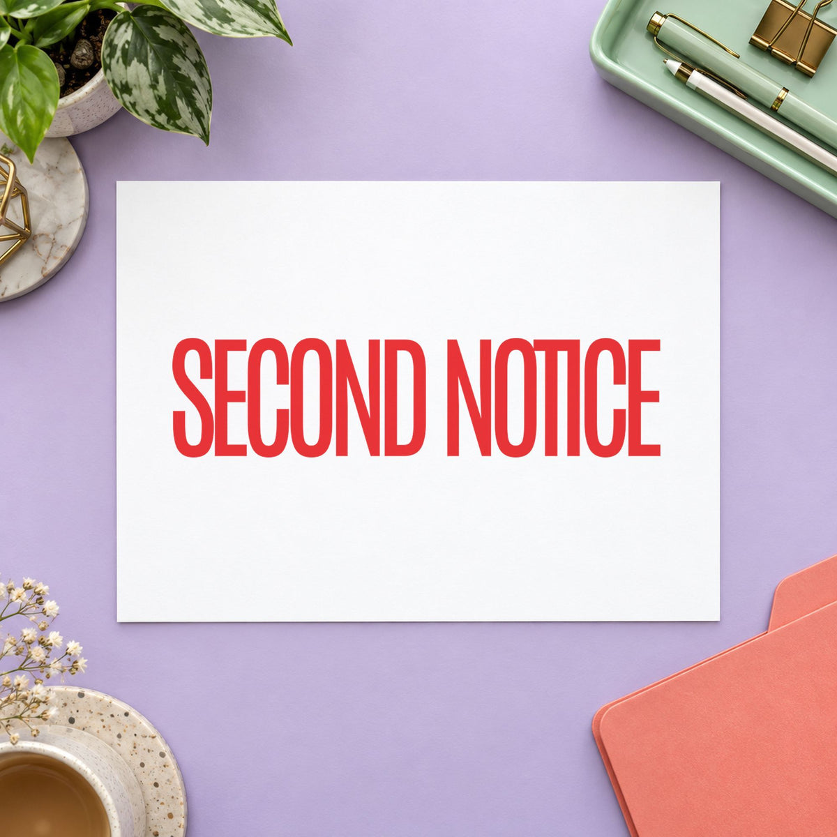 "Second notice" imprint stamped on a document with the Second Notice Billing Stamp