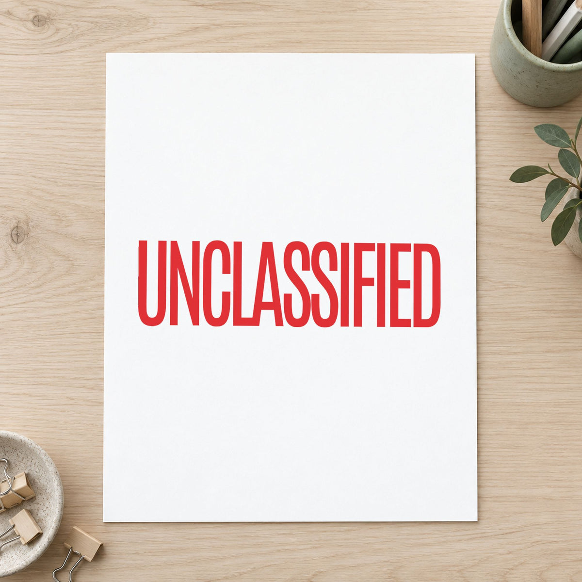 "Unclassified" imprint stamped on a document with the Unclassified Document Stamp