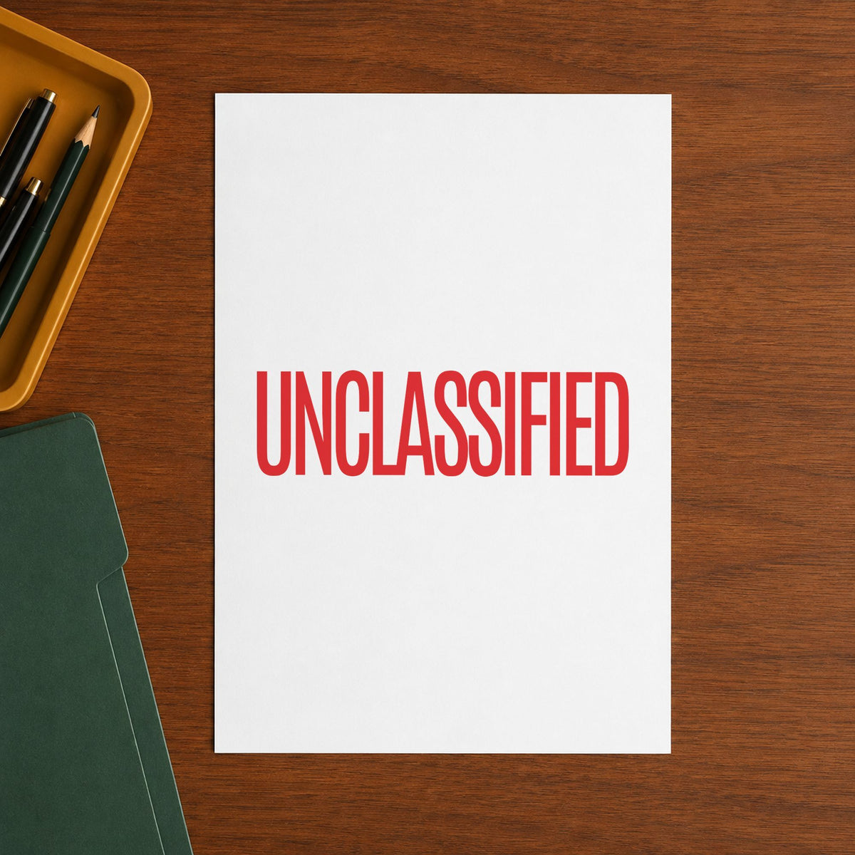 "Unclassified" impression shown close up, rectangular imprint at 1-5/8 x 1/2 in