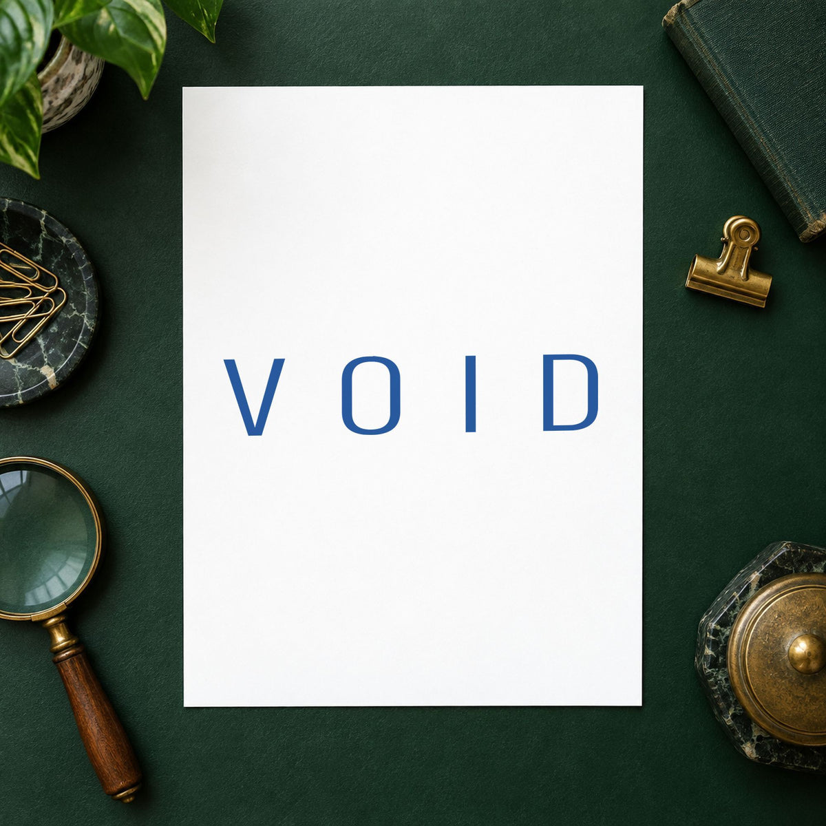 "Void" imprint from fixed stock wording, no customization needed