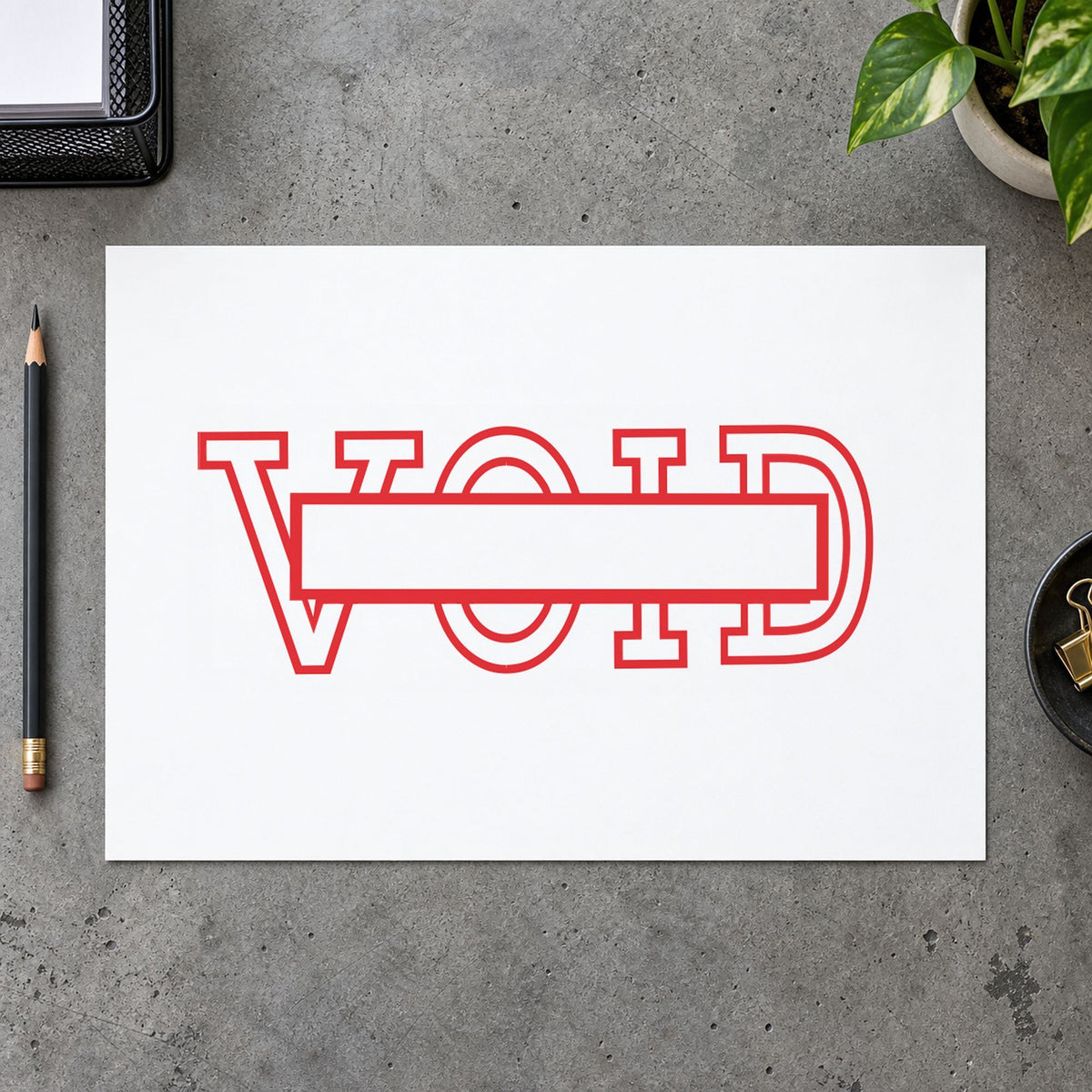 "Date void" mark added to paperwork with a pre-inked Xstamper stamp
