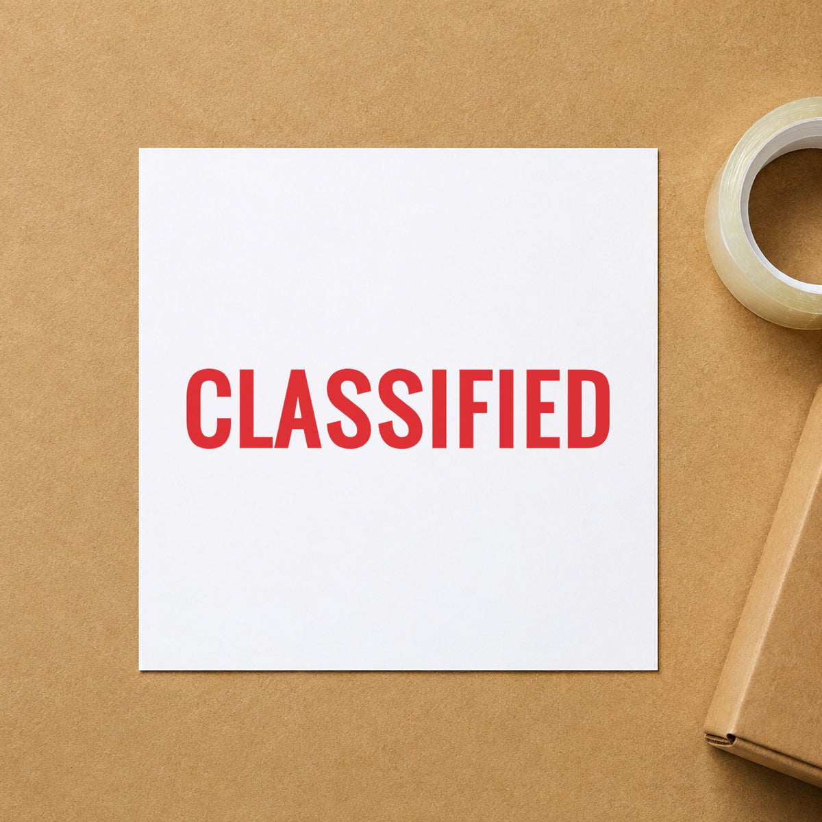 "Classified" impression shown close up, rectangular imprint at 1/2 x 1-5/8 in