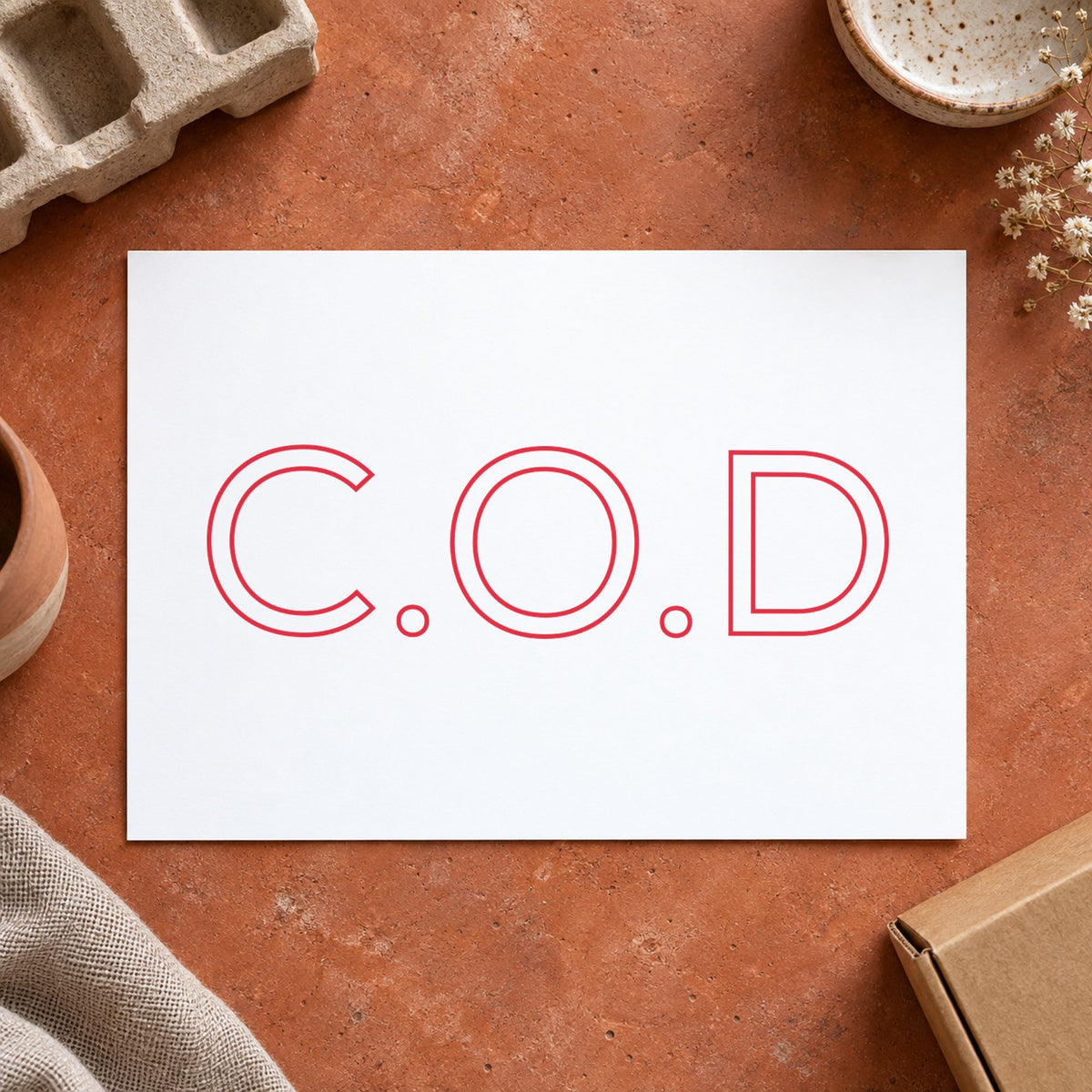"C.O.D." imprint stamped on a document with the C.O.D. Office Stamp – Red Pre-Inked Xstamper