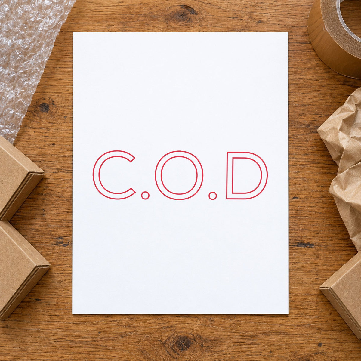 "C.O.D." imprint from fixed stock wording, no customization needed