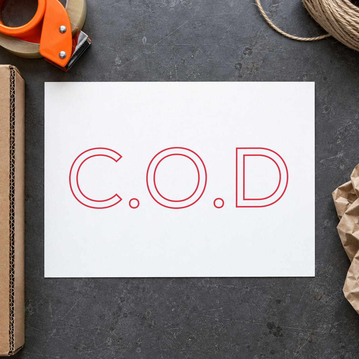C.O.D. Office Stamp – Red Pre-Inked Xstamper leaving a clean "C.O.D." impression