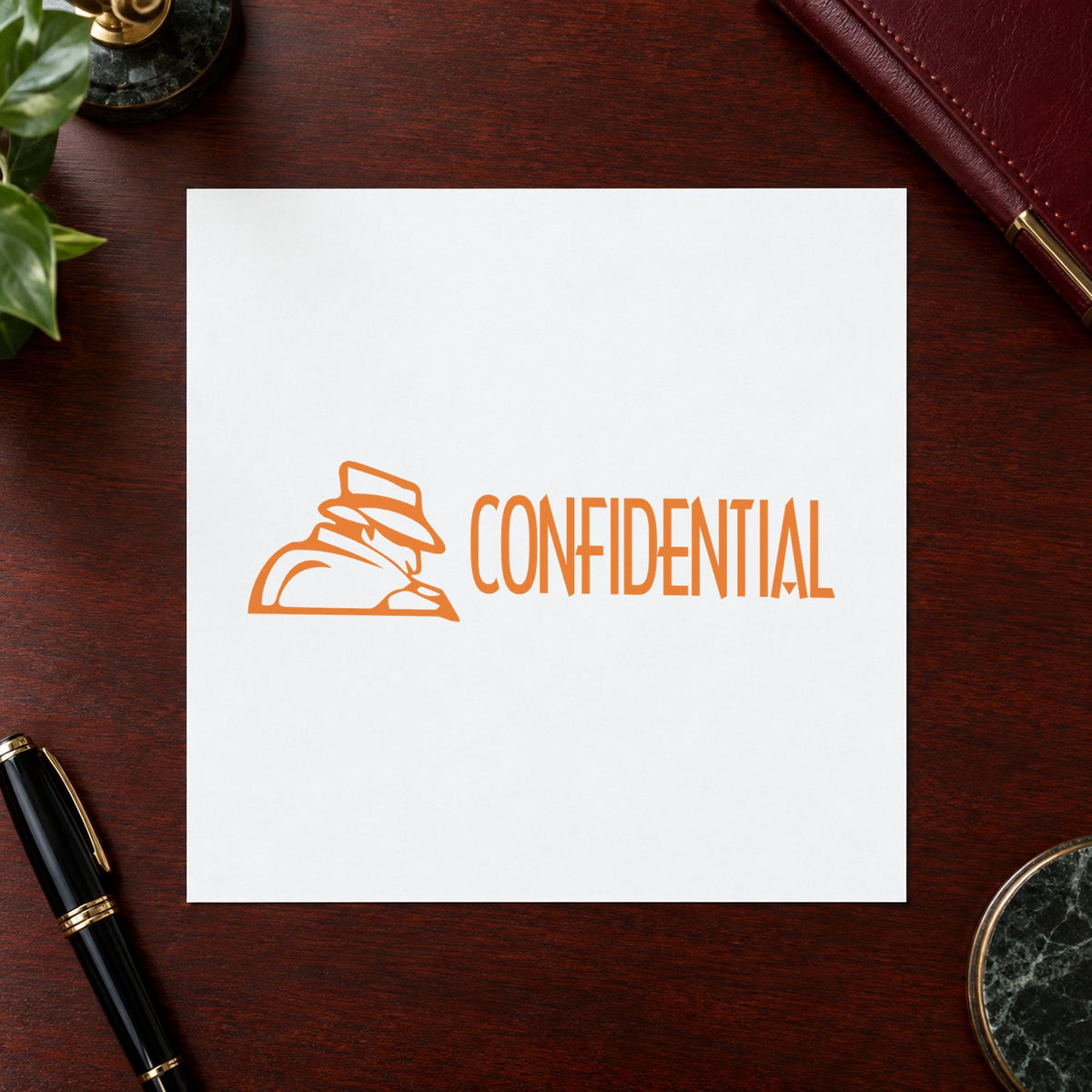 "Confidential" imprint at 1/2 x 1-5/8 in, no separate ink pad required