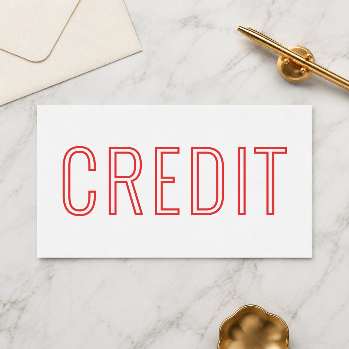 "Credit" imprint from fixed stock wording, no customization needed