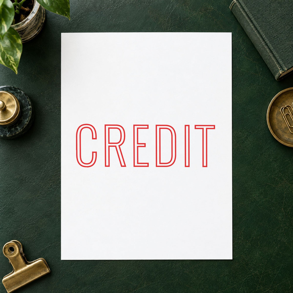 "Credit" imprint at 1-5/8 x 1/2 in, no separate ink pad required